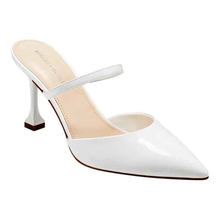 Women Marc Fisher Mules and Slides Hadais Heeled Mule White Patent