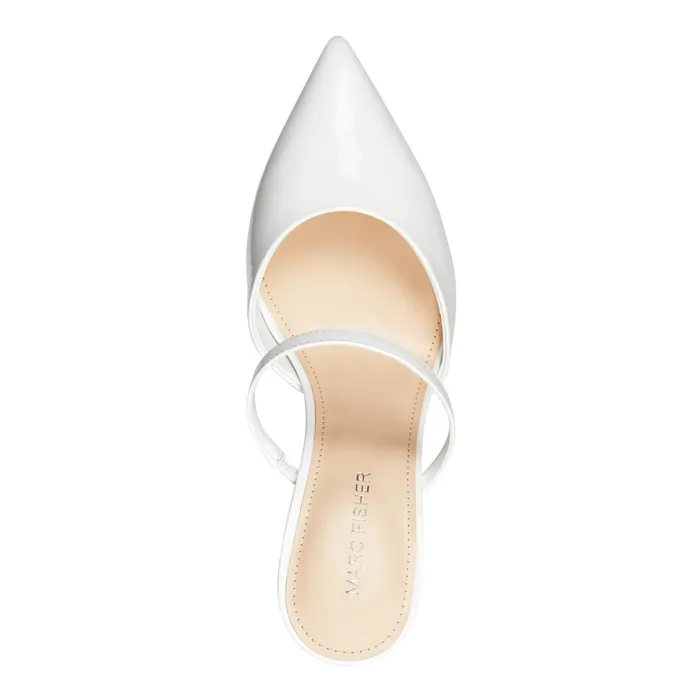 Women Marc Fisher Mules and Slides Hadais Heeled Mule White Patent