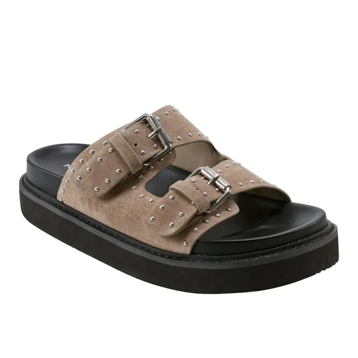Women Marc Fisher Sandals Agusta Studded Slide Sandal Taupe Suede