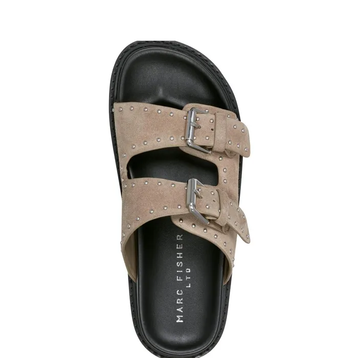 Women Marc Fisher Sandals Agusta Studded Slide Sandal Taupe Suede