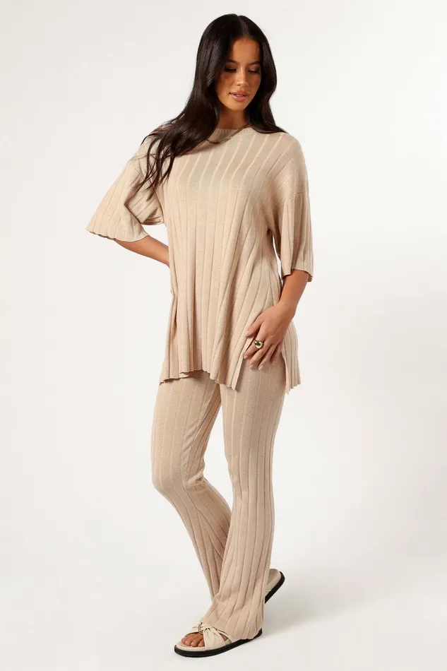 Women Matching Sets Petal and Pup Silvie Short Sleeve Knitted Set Beige