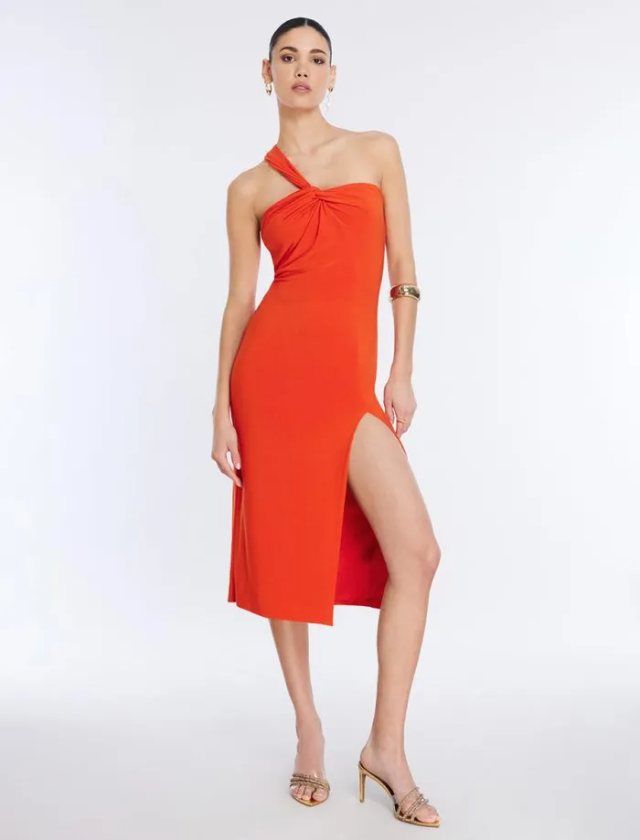 Women Matilda One Shoulder Midi Dress Pumpkin BCBG Dresses