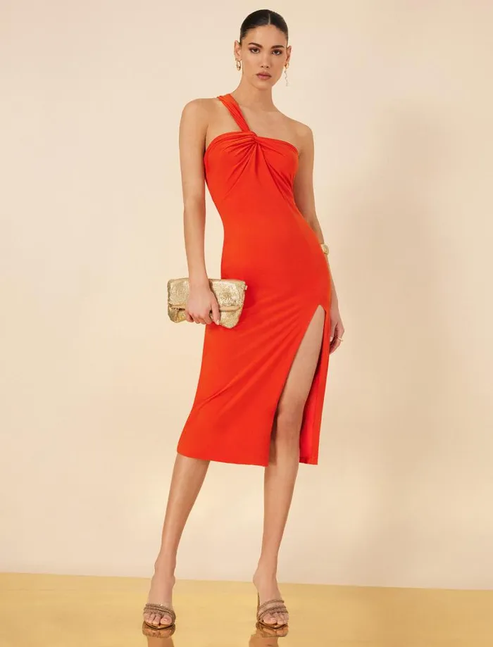 Women Matilda One Shoulder Midi Dress Pumpkin BCBG Dresses Women Matilda One Shoulder Midi Dress Pumpkin BCBG Dresses