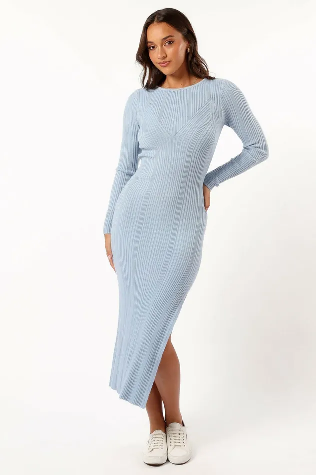 Women Mattie Long Sleeve Maxi Dress Blue Grey Fall Dresses Petal and Pup