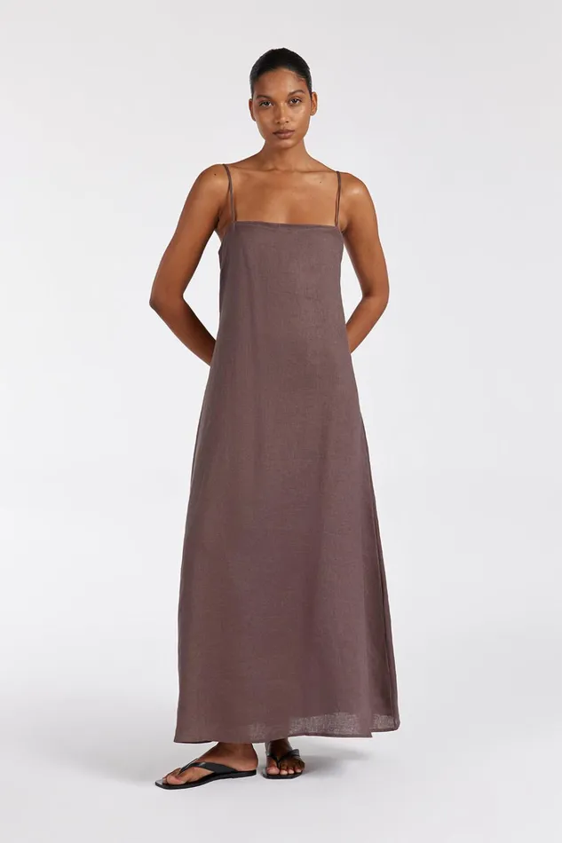 Women Maxi Dresses DISSH JEM CHOC LINEN MAXI DRESS