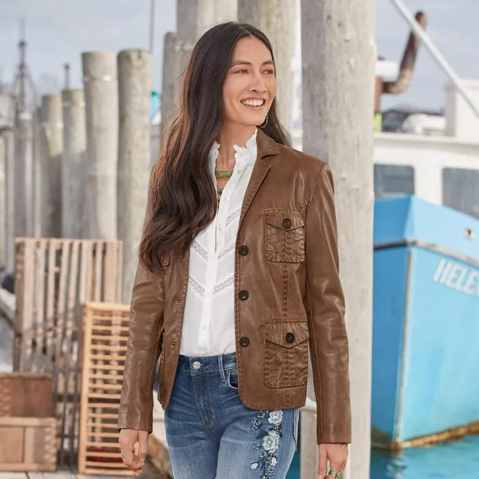 Women Mckenna Leather Blazer Honey Brown Sundance Catalog Jackets and Coats Women Mckenna Leather Blazer Honey Brown Sundance Catalog Jackets and Coats