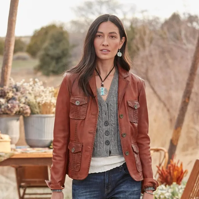Women Mckenna Leather Blazer Honey Brown Sundance Catalog Jackets and Coats Women Mckenna Leather Blazer Honey Brown Sundance Catalog Jackets and Coats