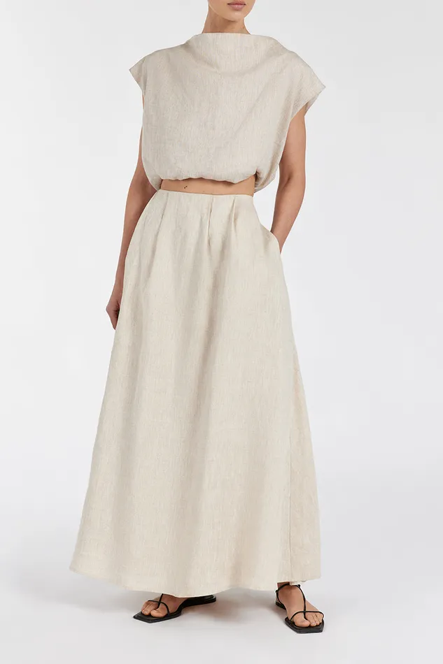 Women Midi DISSH AMY NATURAL LINEN MIDI SKIRT