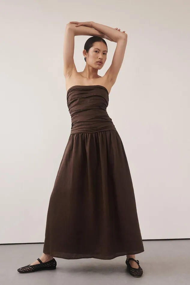 Women Midi Dresses DISSH CATANIA BITTER CHOC LINEN MIDI DRES