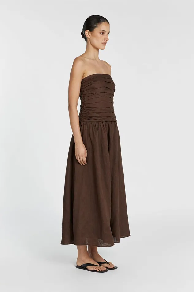 Women Midi Dresses DISSH CATANIA BITTER CHOC LINEN MIDI DRES
