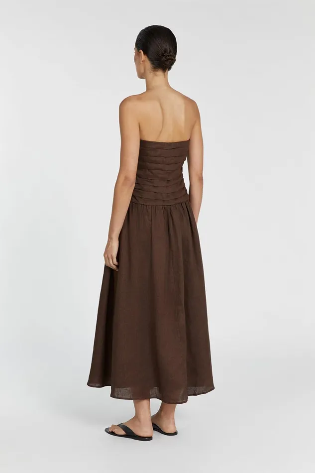 Women Midi Dresses DISSH CATANIA BITTER CHOC LINEN MIDI DRES