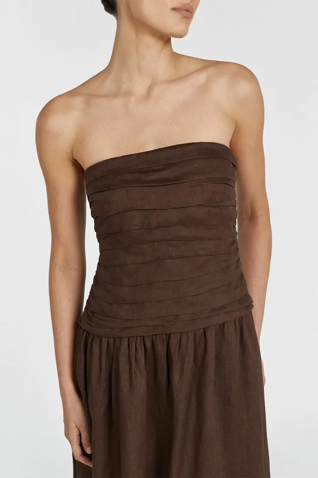 Women Midi Dresses DISSH CATANIA BITTER CHOC LINEN MIDI DRES