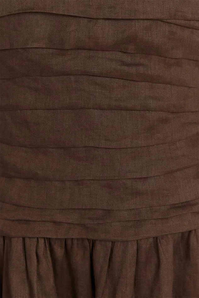 Women Midi Dresses DISSH CATANIA BITTER CHOC LINEN MIDI DRES