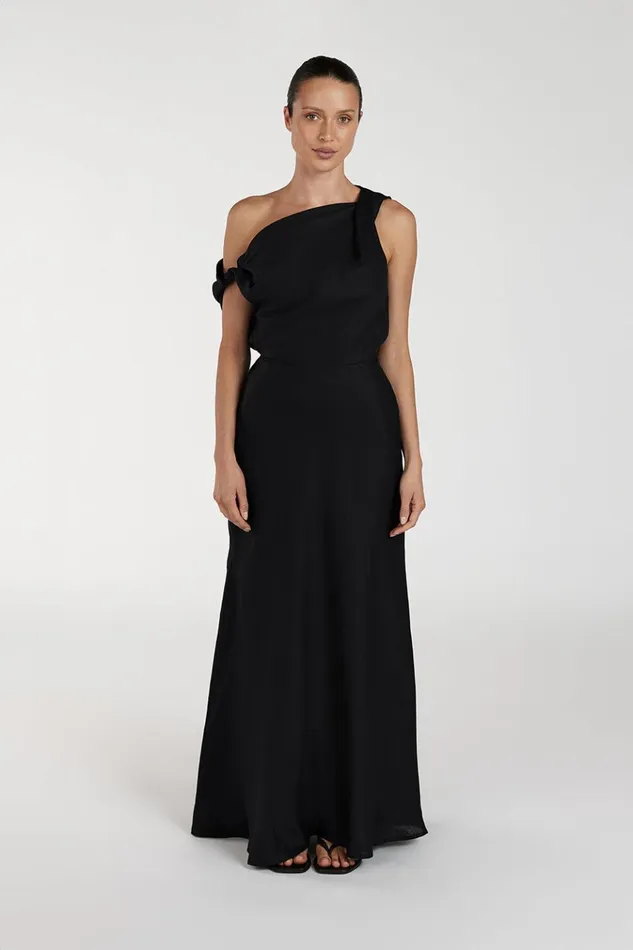 Women Midi Dresses DISSH JOELLE BLACK LINEN MIDI DRESS