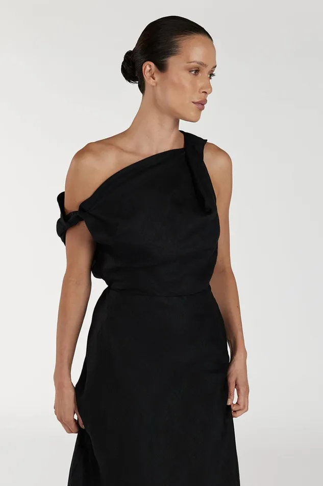 Women Midi Dresses DISSH JOELLE BLACK LINEN MIDI DRESS