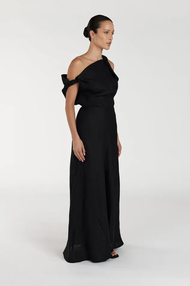 Women Midi Dresses DISSH JOELLE BLACK LINEN MIDI DRESS