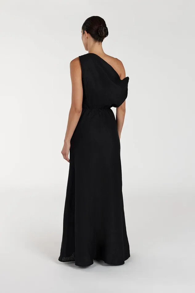 Women Midi Dresses DISSH JOELLE BLACK LINEN MIDI DRESS
