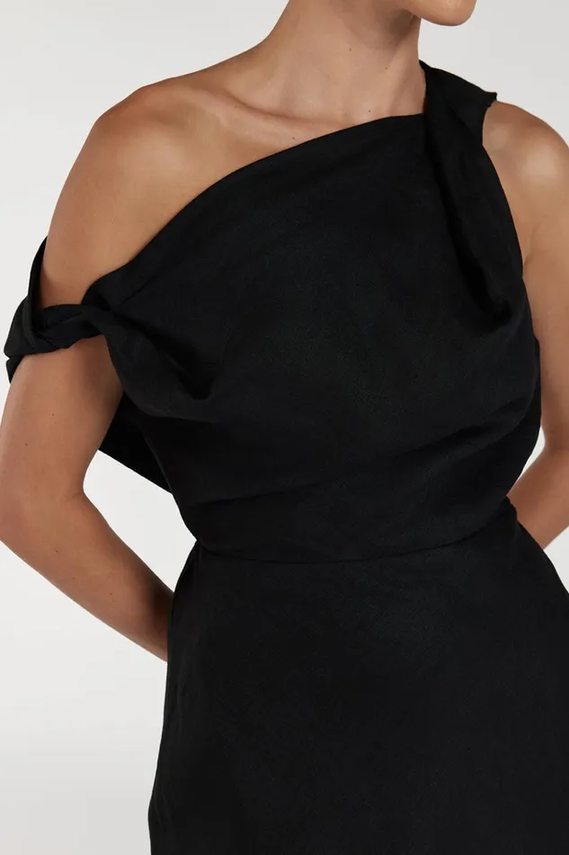 Women Midi Dresses DISSH JOELLE BLACK LINEN MIDI DRESS