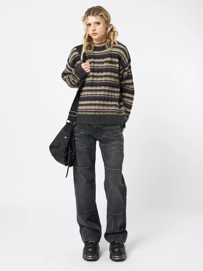 Women Minga London Bottoms Shadow Washed Black Straight Jeans