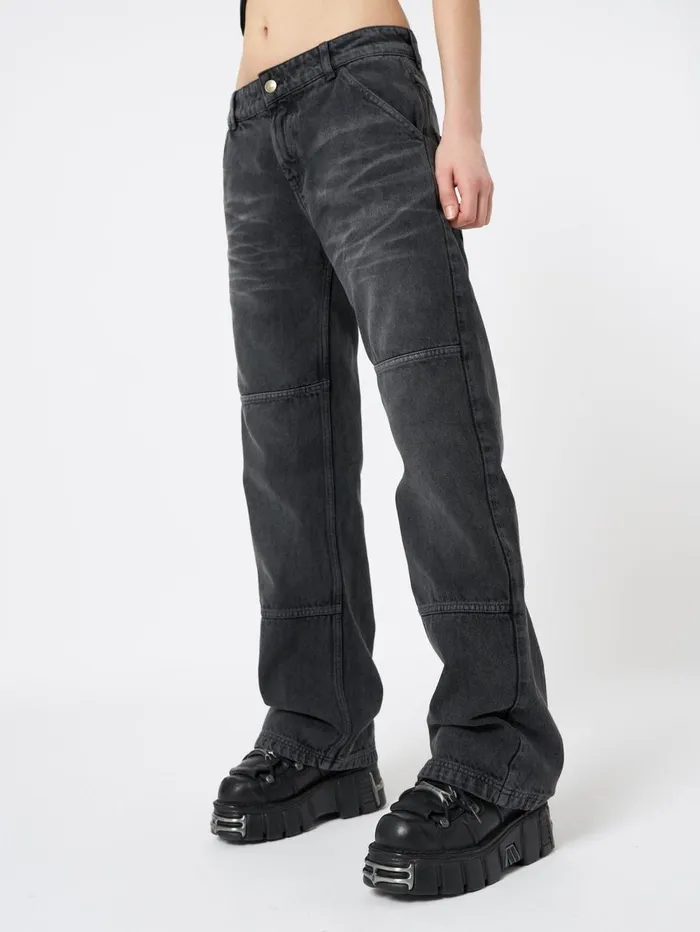 Women Minga London Bottoms Shadow Washed Black Straight Jeans