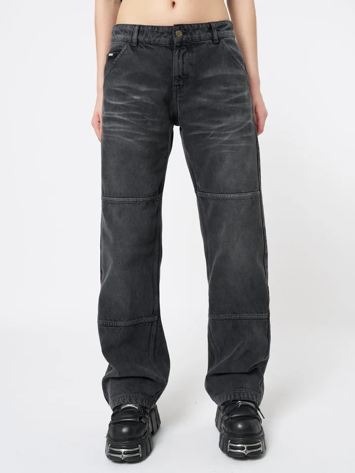 Women Minga London Bottoms Shadow Washed Black Straight Jeans
