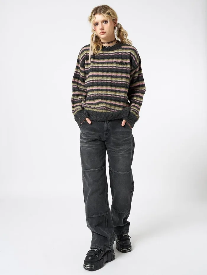 Women Minga London Bottoms Shadow Washed Black Straight Jeans