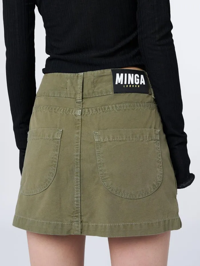 Women Minga London Bottoms Shay Green Cargo Mini Skirt