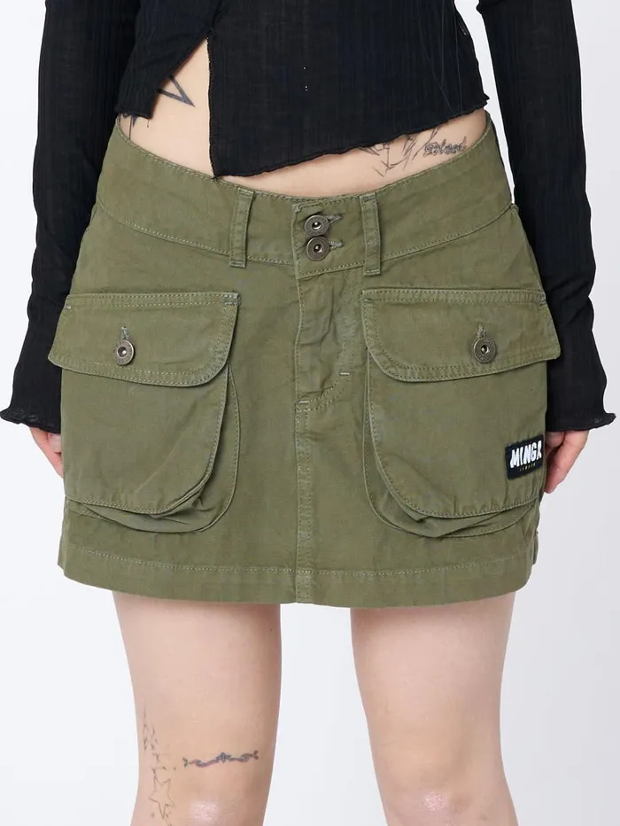 Women Minga London Bottoms Shay Green Cargo Mini Skirt