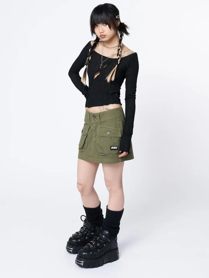 Women Minga London Bottoms Shay Green Cargo Mini Skirt