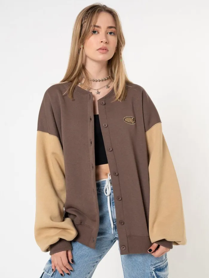 Women Minga London Jackets and Cardigans Brown Beige Colour Block Bomber Jacket