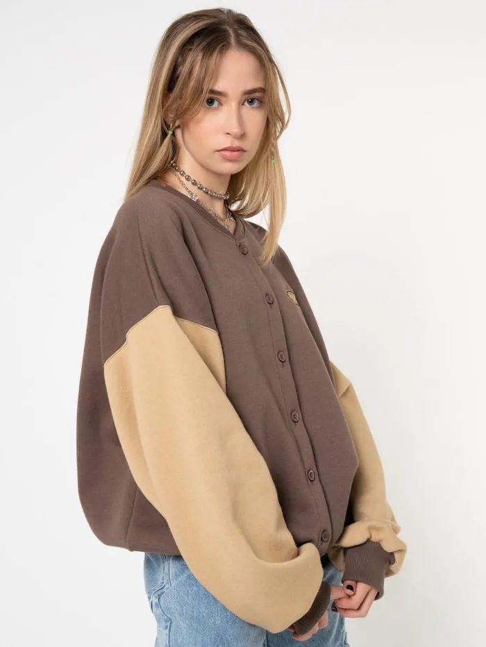Women Minga London Jackets and Cardigans Brown Beige Colour Block Bomber Jacket