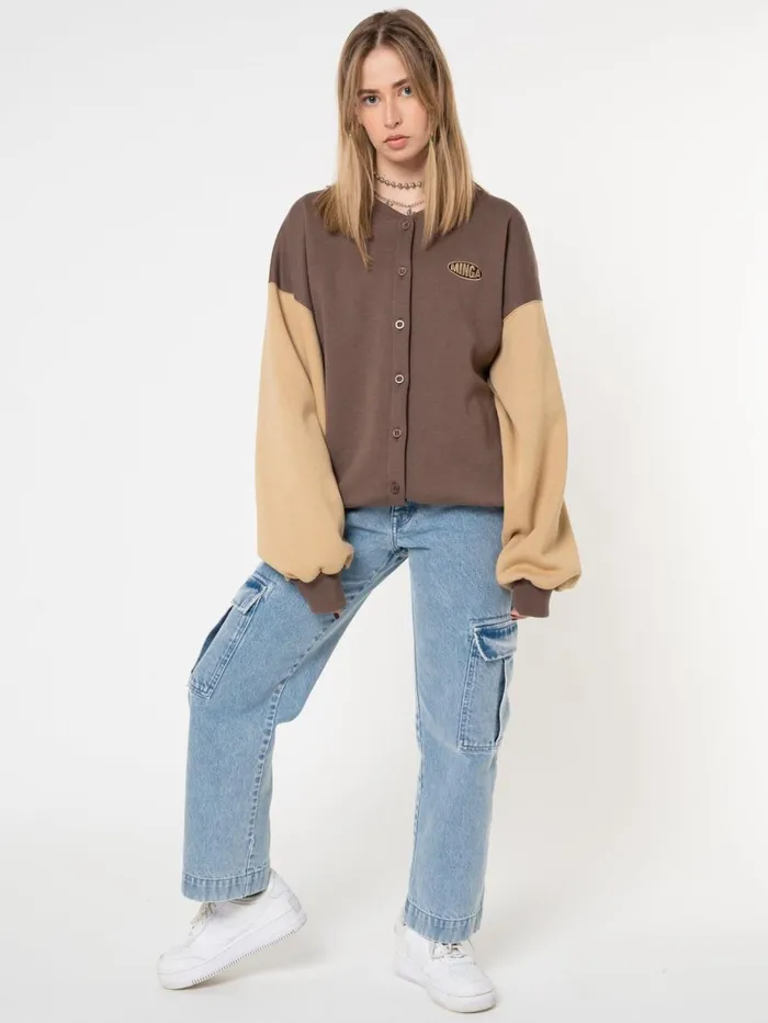 Women Minga London Jackets and Cardigans Brown Beige Colour Block Bomber Jacket