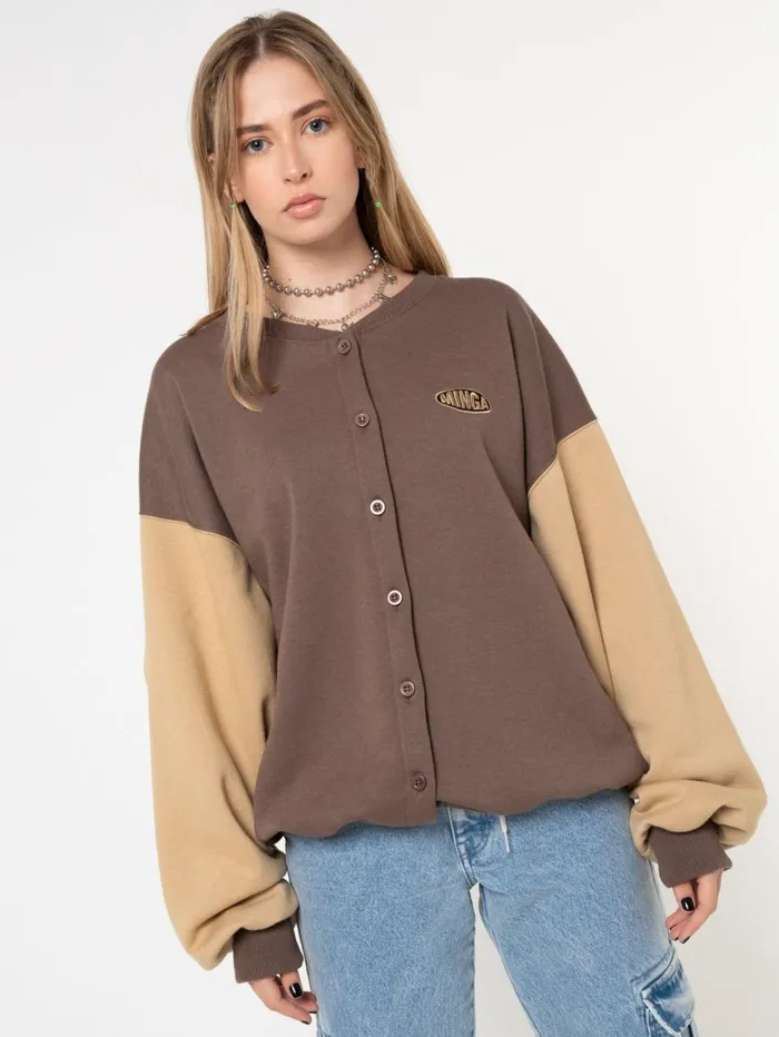 Women Minga London Jackets and Cardigans Brown Beige Colour Block Bomber Jacket