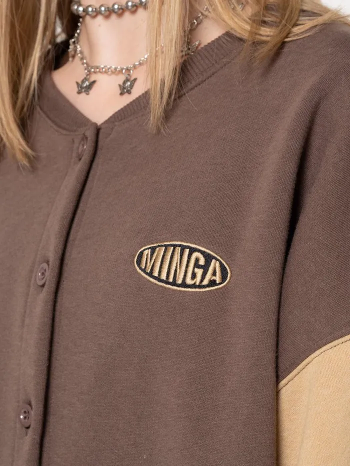 Women Minga London Jackets and Cardigans Brown Beige Colour Block Bomber Jacket
