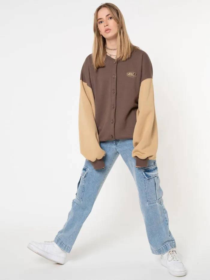 Women Minga London Jackets and Cardigans Brown Beige Colour Block Bomber Jacket