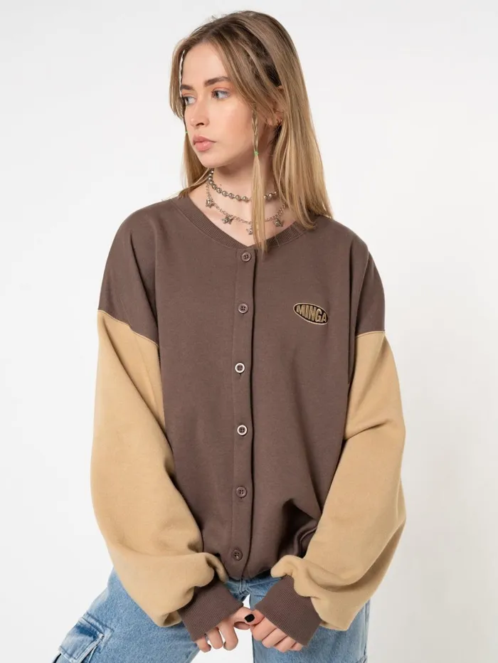 Women Minga London Jackets and Cardigans Brown Beige Colour Block Bomber Jacket