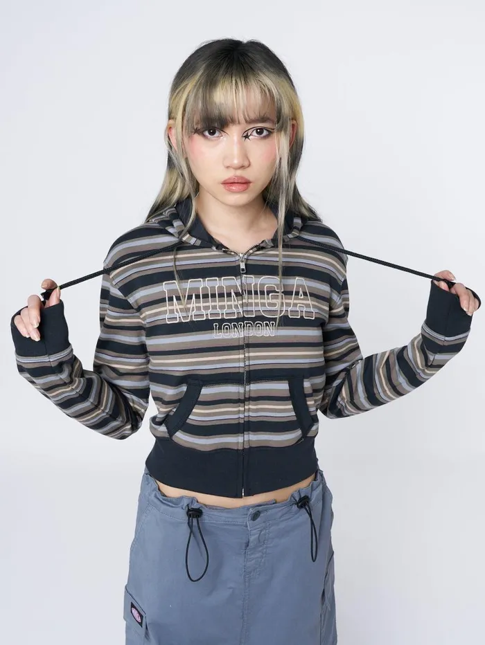 Women Minga London Jackets and Cardigans Deba Striped Zip Up Hoodie