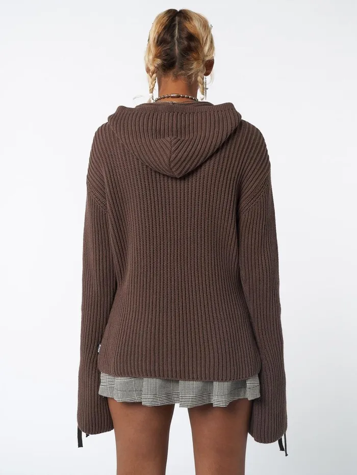 Women Minga London Jackets and Cardigans Nixie Brown Lace Up Cardigan