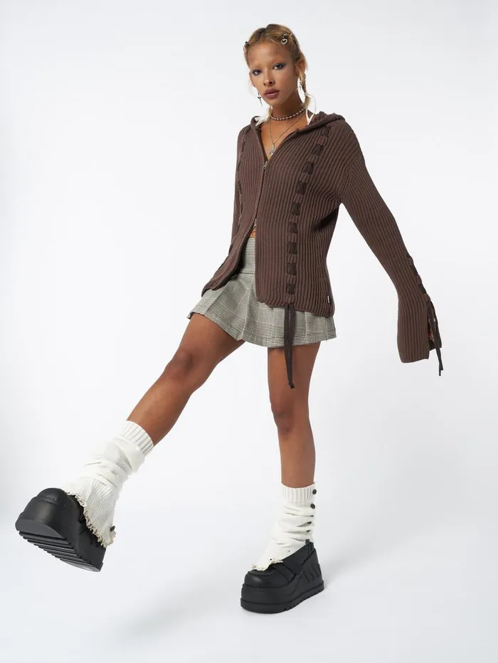 Women Minga London Jackets and Cardigans Nixie Brown Lace Up Cardigan