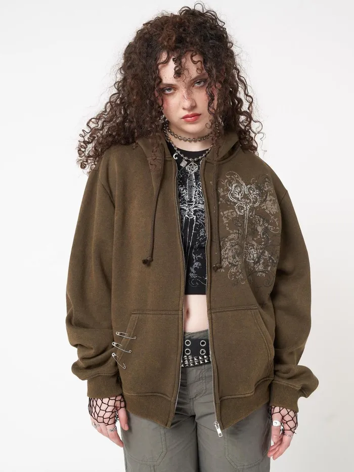 Women Minga London Jackets and Cardigans Rue Washed Zip Up Hoodie