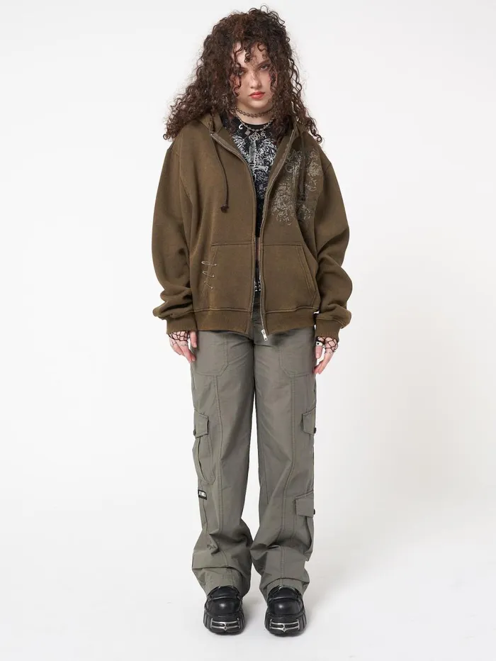 Women Minga London Jackets and Cardigans Rue Washed Zip Up Hoodie