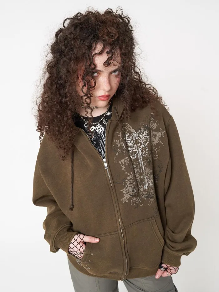Women Minga London Jackets and Cardigans Rue Washed Zip Up Hoodie