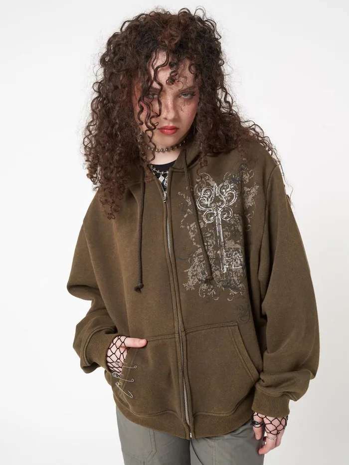 Women Minga London Jackets and Cardigans Rue Washed Zip Up Hoodie