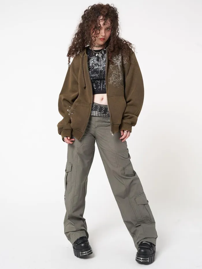 Women Minga London Jackets and Cardigans Rue Washed Zip Up Hoodie