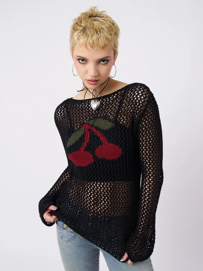 Women Minga London Knitwear Cerise Open Knit Jumper