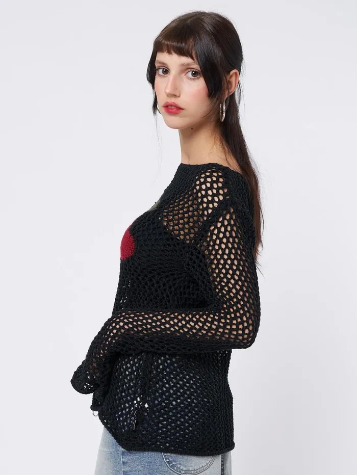 Women Minga London Knitwear Cerise Open Knit Jumper