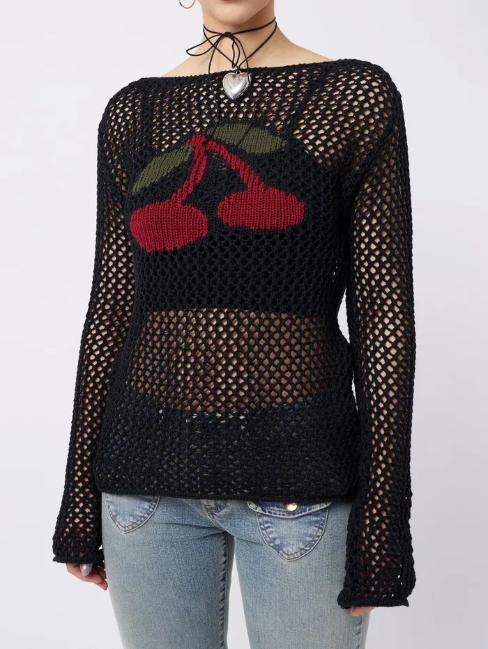 Women Minga London Knitwear Cerise Open Knit Jumper