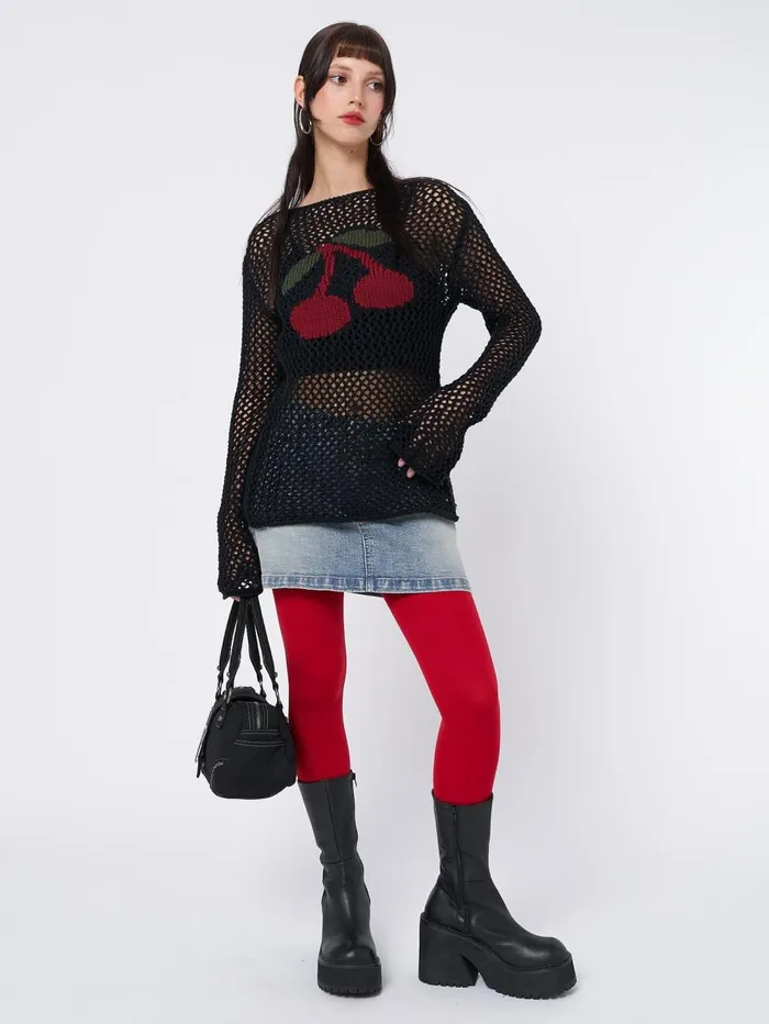 Women Minga London Knitwear Cerise Open Knit Jumper