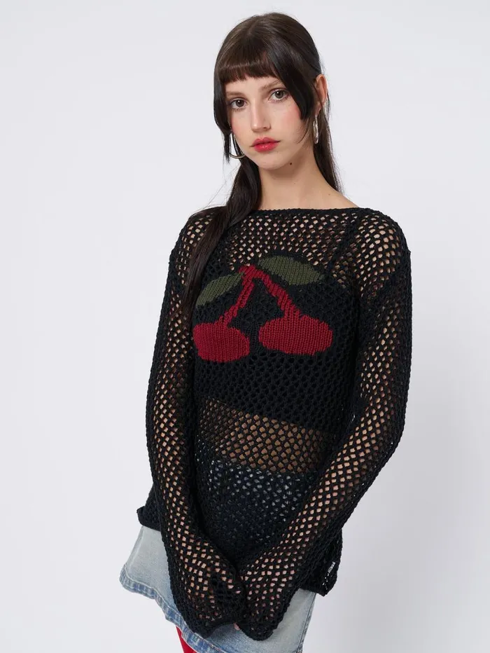 Women Minga London Knitwear Cerise Open Knit Jumper