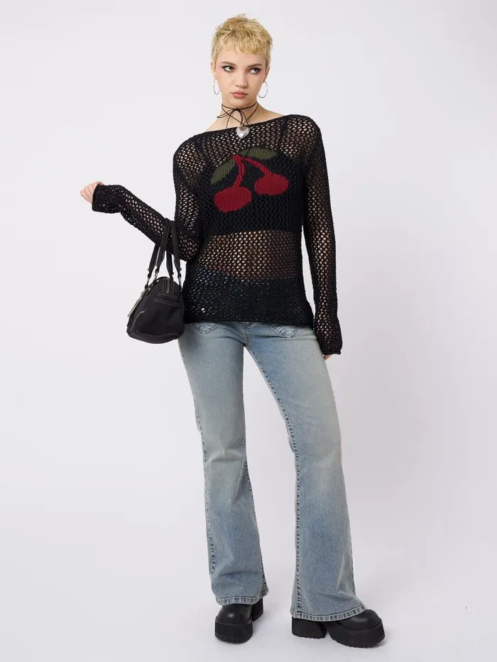Women Minga London Knitwear Cerise Open Knit Jumper